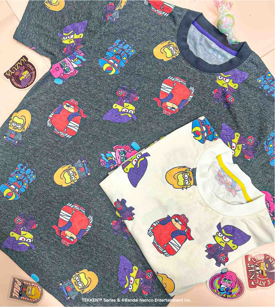 てっけん!ゆるっとカートゥーン 総柄Tシャツ ヴィンテージ